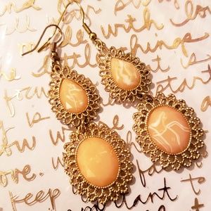 Marbelized Peach with Gold Accent Earrings